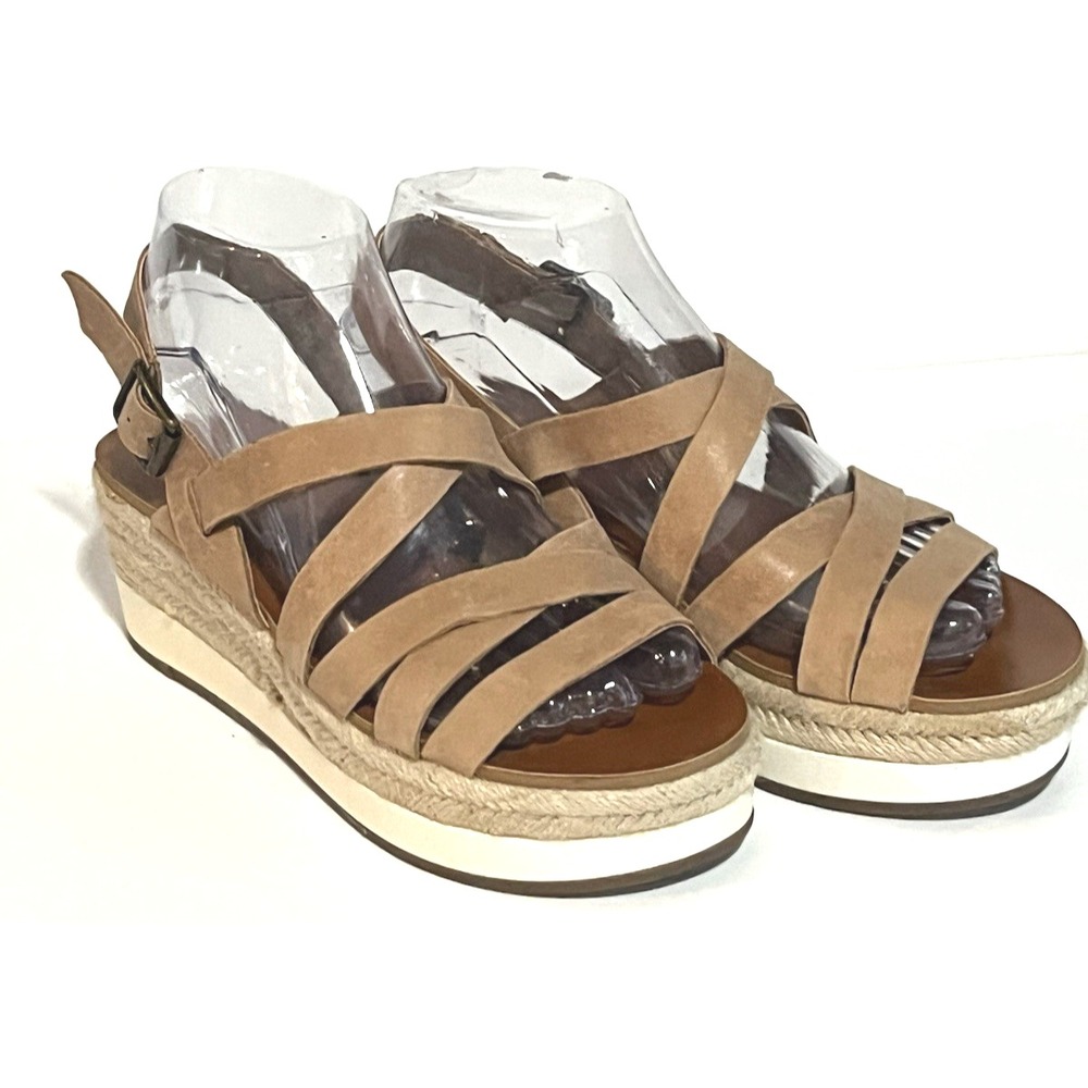 Lucky Brand Jokepa Espadrille Platform Sandals Size 7 Tan Leather Strappy Beach